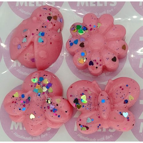Strawberry Bon Bon Flowers And Bugs With Glitter (4 Pack)